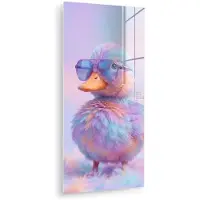 MuchoWow Glasschilderij 60x120 cm - Schilderij acrylglas - Eend - bril - Pastel - Foto op glas - Muurdecoratie woonkamer - Wanddecoratie slaapkamer - Schilderijen