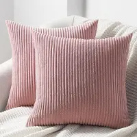 Famanu - Set van 2 kussenslopen, 45 x 45 cm, roze, corduroy, gestreept patroon, kussenslopen, sierkussen, bankkussens, sierkussensloop, decoratief kussen, kantoor, slaapkamer