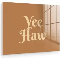 MuchoWow Glasschilderij 80x60 cm - Schilderij acrylglas - Yee haw - Bruin - Minimalistisch - Foto op glas - Muurdecoratie woonkamer - Wanddecoratie slaapkamer - Schilderijen