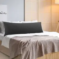 Famanu - Bodykussen kussensloop 50x160 cm zwart, microvezel met hotelsluiting, lang zijslaapkussen overtrek, wasbaar en zacht