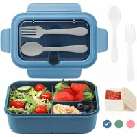 Famanu - Bento Lunchbox 1200 ml, lunchbox met 3 compartimenten en bestek, lekvrije snackbox voor volwassenen, bentobox voor school, kleuterschool, kantoor, magnetron