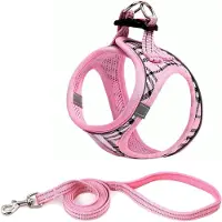 Famanu – Hondentuig Kleine honden met riem - anti-trektuig Reflecterend ademend borsttuig - puppytuig voor kleine - middelgrote honden (L - Roze geruit)