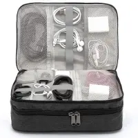 Famanu - Kabel Organizer Tas, Kabel Tas Electronic Organizer, Kabeltas Waterdicht Dubbele Laag, Kabels & Accessoires Tas, Zwart