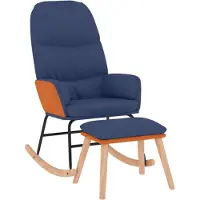 vidaXL Schommelstoel met voetenbank stof blauw