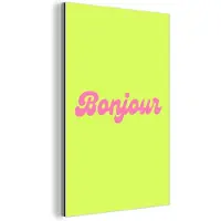 MuchoWow Aluminium schilderij 80x120 cm - Wanddecoratie metaal - Groen - Roze bonjour - Retro - Metalen muurdecoratie woonkamer - Decoratie industrieel - Foto op dibond - Industriële accessoires slaapkamer