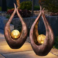 Globo Set van 2 LED outdoor solar vloerlampen glazen bol binnenplaats spot brons gebogen