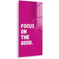 MuchoWow Glasschilderij 60x120 cm - Schilderij acrylglas - Focus on the good - Roze - Simple - Foto op glas - Muurdecoratie woonkamer - Wanddecoratie slaapkamer - Schilderijen