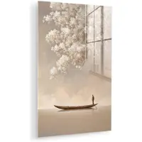 MuchoWow Glasschilderij 20x30 cm - Schilderij acrylglas - Bloesems - Wit - Boot - Minimalistisch - Foto op glas - Muurdecoratie woonkamer - Wanddecoratie slaapkamer - Schilderijen