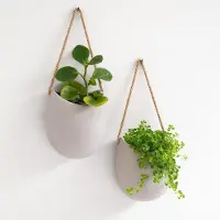 Famanu - Set van 2 keramische wandbloempotten lichtgrijs mat