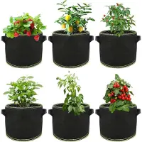 Famanu – Plantenzak - 6 stuks - 5 vliesstof - plantenzak - aardappelzak - 20 liter - plantenzakken met handgrepen - plantenzak - groeizakken voor tomaten - groenten - bloemen - planten