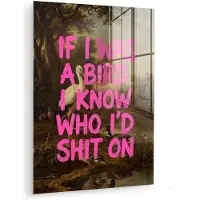 MuchoWow Glasschilderij 30x40 cm - Schilderij acrylglas - Klassiek - Humor - Roze - Foto op glas - Muurdecoratie woonkamer - Wanddecoratie slaapkamer - Schilderijen