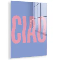 MuchoWow Glasschilderij 90x120 cm - Schilderij acrylglas - Ciao - Roze - Blauw - Golvend - Foto op glas - Muurdecoratie woonkamer - Wanddecoratie slaapkamer - Schilderijen