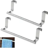 Famanu – Set van 2 roestvrijstalen deurhanddoekhouders voor keuken en badkamer, zonder boren, 23,7 x 6 x 4,7 cm, ideaal voor handdoeken en theedoeken