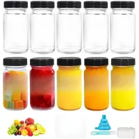 Famanu - Set van 10 glazen shotflessen 60 ml met trechter en etiketten, herbruikbare mini-flesjes voor drank – Transparant