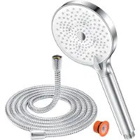 Famanu – Handdouche met 1,6 m slang en filter, 6 straalsoorten, waterbesparend, chroom/wit