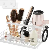 Famanu – Haardroger- en stijltanghouder zonder boren, metalen wandorganizer, wit