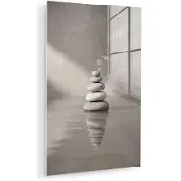 MuchoWow Glasschilderij 100x150 cm - Schilderij acrylglas - Stenen - Water - Grijs - Foto op glas - Muurdecoratie woonkamer - Wanddecoratie slaapkamer - Schilderijen