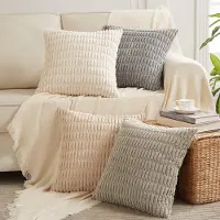 Famanu – Boho corduroy ribfluweel kussenhoezen set van 4 (40x40 cm) – pluizige geribde sierkussenhoezen – neutraal grijs/taupe/beige – bank & slaapkamer