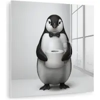 MuchoWow Glasschilderij 20x20 cm - Schilderij acrylglas - Pinguïn - WC rol - Wit - Foto op glas - Muurdecoratie woonkamer - Wanddecoratie slaapkamer - Schilderijen