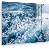 MuchoWow Glasschilderij 160x120 cm - Schilderij acrylglas - Golven - Oceaan - Blauw - Foto op glas - Muurdecoratie woonkamer - Wanddecoratie slaapkamer - Schilderijen