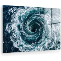 MuchoWow Glasschilderij 90x60 cm - Schilderij acrylglas - Oceaan - Blauw - Draaikolk - Foto op glas - Muurdecoratie woonkamer - Wanddecoratie slaapkamer - Schilderijen