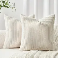 Famanu – Corduroy ribfluweel kussenhoezen set van 2 (80x80 cm) – wit – extra groot – moderne woondecoratie voor bank/bed