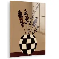 MuchoWow Glasschilderij 120x160 cm - Schilderij acrylglas - Minimalistisch - Vaas - Bloemen - Bruin - Foto op glas - Muurdecoratie woonkamer - Wanddecoratie slaapkamer - Schilderijen