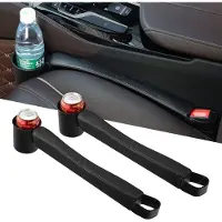 Famanu – Autostoel gap filler set van 2 - PU console organizer met zijvak en bekerhouder - voorkomt dat spullen tussen stoelen vallen - geschikt voor telefoon - portemonnee - sleutels - zwart