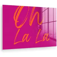MuchoWow Glasschilderij 180x120 cm - Schilderij acrylglas - Oh la la - Oranje - Roze - Foto op glas - Muurdecoratie woonkamer - Wanddecoratie slaapkamer - Schilderijen