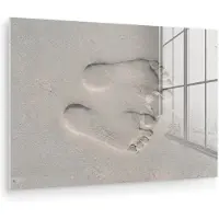 MuchoWow Glasschilderij 90x60 cm - Schilderij acrylglas - Voeten - Afdrukken - Zand - Foto op glas - Muurdecoratie woonkamer - Wanddecoratie slaapkamer - Schilderijen