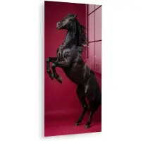 MuchoWow Glasschilderij 40x80 cm - Schilderij acrylglas - Hengst - Steigert - Rood - Foto op glas - Muurdecoratie woonkamer - Wanddecoratie slaapkamer - Schilderijen