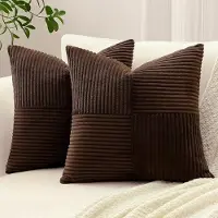 Famanu - Set van 2 corduroy kussenslopen, kruis strepen patroon corduroy kussensloop sofakussen sierkussen patchwork design decoratieve sierkussenovertrekken kussenhoes voor woonkamer (50 x 50 cm