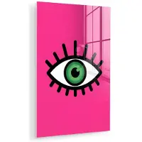 MuchoWow Glasschilderij 100x150 cm - Schilderij acrylglas - Minimalistisch - Oog - Roze - Foto op glas - Muurdecoratie woonkamer - Wanddecoratie slaapkamer - Schilderijen