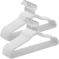 Famanu – Fluwelen hangers - 41,5 cm breed - ruimtebesparend - hoge belastbaarheid - met 360° draaibare haken - voor jassen - overhemden - pakken - zilver en wit
