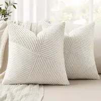 Famanu – Kerst corduroy ribfluweel kussenhoezen set van 2 (60x60 cm) – Euro style – zachte decoratieve kussenslopen – off-white