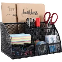 Famanu - Bureau-organizer met lade en antislip pads, 5 vakken, stijlvol zwart design