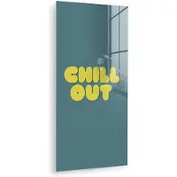 MuchoWow Glasschilderij 80x160 cm - Schilderij acrylglas - Chill out - Geel - Blauw - Foto op glas - Muurdecoratie woonkamer - Wanddecoratie slaapkamer - Schilderijen