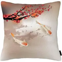 Famanu – Kussenhoezen Koi vis Sakura tak en bladeren heilige dieren in kleine waterlichaam kussensloop woondecoratie kussensloop 45 x 45 cm