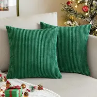 Famanu - Corduroy kussenhoezen 40x40 cm donkergroen set 2, decoratief met verborgen rits, bankkussen voor woonkamer