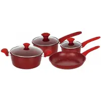 Herzberg Batterie de cuisine forgée revêtement en marbre Rouge 7 pièces HG04715-RED