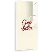 MuchoWow Glasschilderij 40x80 cm - Schilderij acrylglas - Ciao bella - Rood - Wit - Minimalistisch - Foto op glas - Muurdecoratie woonkamer - Wanddecoratie slaapkamer - Schilderijen