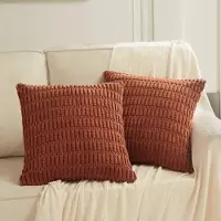 Famanu - 2 stuks Roestvrije decoratieve kussenhoezen voor woonkamer, bank, bed, bank, zacht, gestreept, vierkant, corduroy kussensloop, 45 x 45 cm, terracotta, rustieke boerderij, boho,