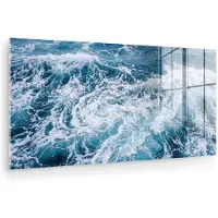 MuchoWow Glasschilderij 40x20 cm - Schilderij acrylglas - Golven - Oceaan - Blauw - Foto op glas - Muurdecoratie woonkamer - Wanddecoratie slaapkamer - Schilderijen