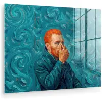 MuchoWow Glasschilderij 160x120 cm - Schilderij acrylglas - Portret - Klassiek - Blauw - Foto op glas - Muurdecoratie woonkamer - Wanddecoratie slaapkamer - Schilderijen