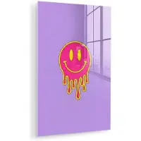 MuchoWow Glasschilderij 40x60 cm - Schilderij acrylglas - Smiley - Drip - Neon - Foto op glas - Muurdecoratie woonkamer - Wanddecoratie slaapkamer - Schilderijen