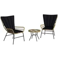 MODFU - 3-Delige Rotan Bistroset - 2 Stoelen En Ronde Bijzettafel - Gehard Glazen Tafelblad - Zwart