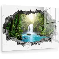 MuchoWow Glasschilderij 90x60 cm - Schilderij acrylglas - Waterval - Doorkijkje - Natuur - Foto op glas - Muurdecoratie woonkamer - Wanddecoratie slaapkamer - Schilderijen