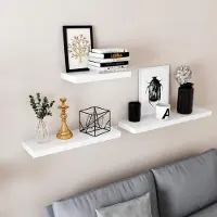 Famanu - Wandrek, zwevend rek, hangrek voor boeken, foto's, decoratie, 40 x 20 x 3,8 cm, MDF, voor woonkamer, keuken, entree, slaapkamer, badkamer, wit LWS24WT