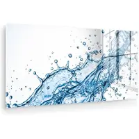 MuchoWow Glasschilderij 80x40 cm - Schilderij acrylglas - Spash - Water - Blauw - Foto op glas - Muurdecoratie woonkamer - Wanddecoratie slaapkamer - Schilderijen