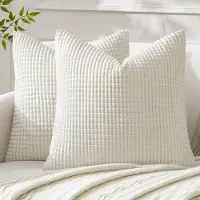 Famanu - Corduroy kussenhoezen 45x45 cm wit set 2, dikke gestreepte maïskorrel textuur, zachte sierkussenhoezen voor sofa